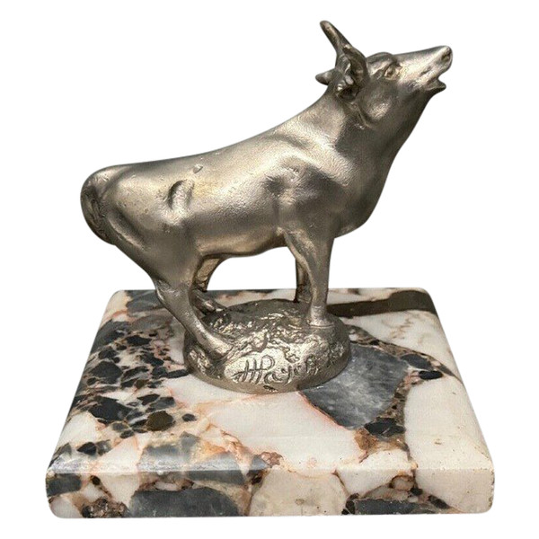 Silver-plated bronze cow mascot by H. Payen