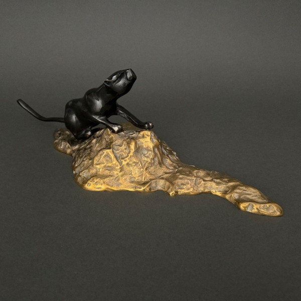 Black panther in cubist Art Deco bronze 1930 double patina