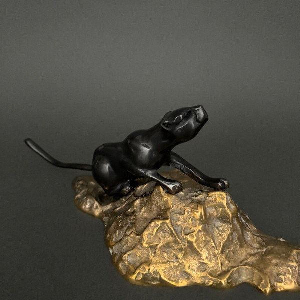 Black panther in cubist Art Deco bronze 1930 double patina