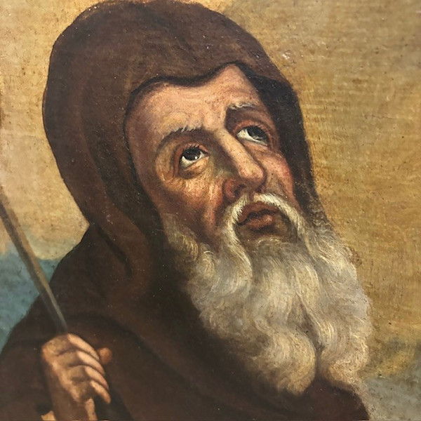 Antique large oil on canvas painting depicting St. Francis of Paola 18th century mis 145 x 106