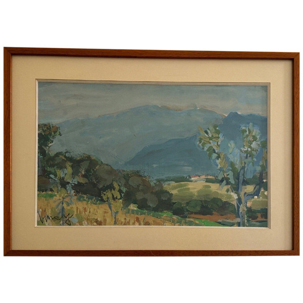 Watercolor on paper by Jean Vinay L'Isère mountain landscape