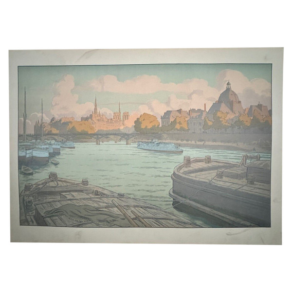 Lithograph by Henri Rivière Paysages Parisiens L'Institut et la Cité