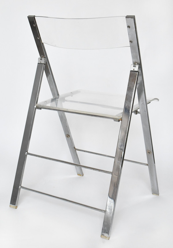 Suite of 5 folding chairs from the 1970s in chromed metal and Plexiglas