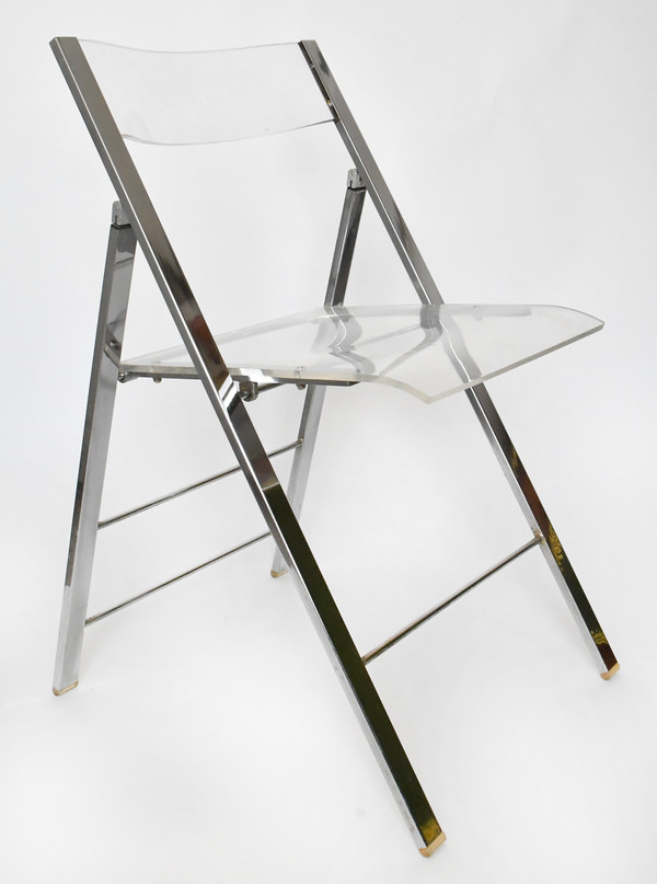 Suite of 5 folding chairs from the 1970s in chromed metal and Plexiglas