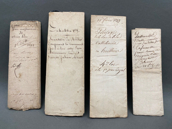 Important lot of early 19th century handwritten notarial deeds with stamps