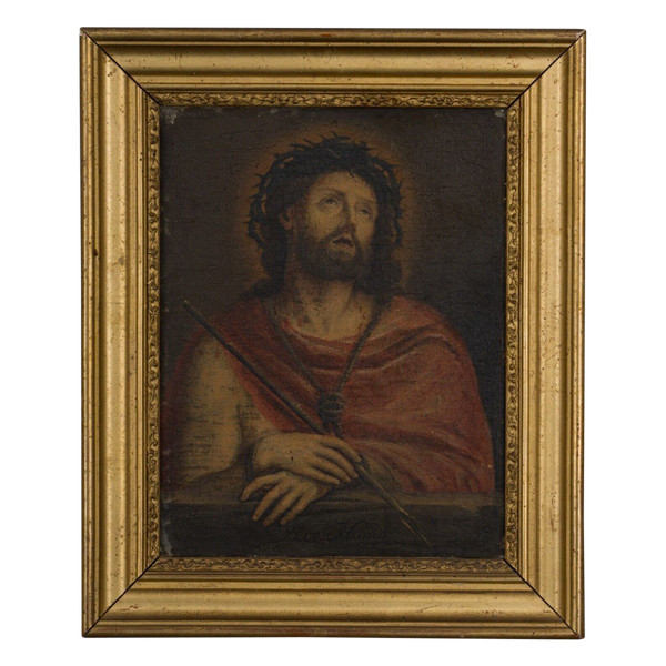 Oil on canvas Ecce Homo 19th century depiction of Christ in beatitude