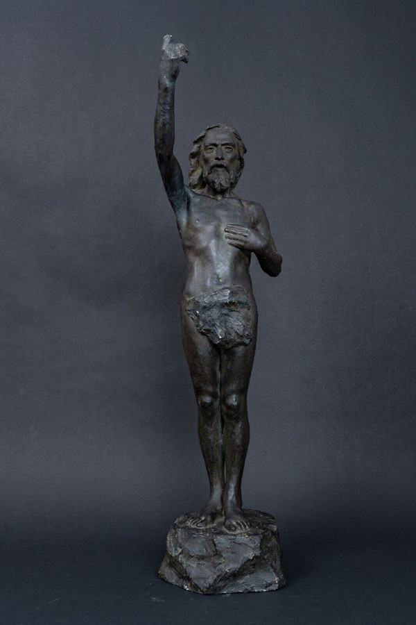 Studio plaster statue by Charles Filleul of Christ with raised arm