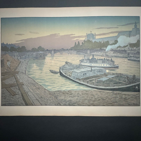 Lithographie par Henri Rivière Le pont des Saints-Pères et le Louvre