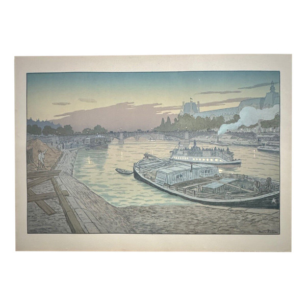 Lithographie par Henri Rivière Le pont des Saints-Pères et le Louvre