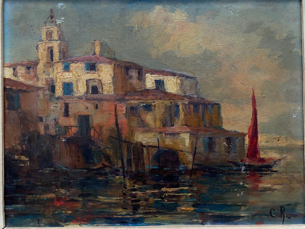 Oil on Isorel initials CR Venice 20th century