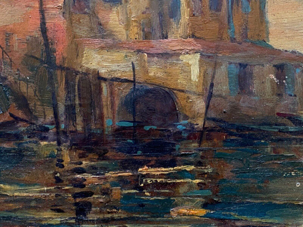 Oil on Isorel initials CR Venice 20th century