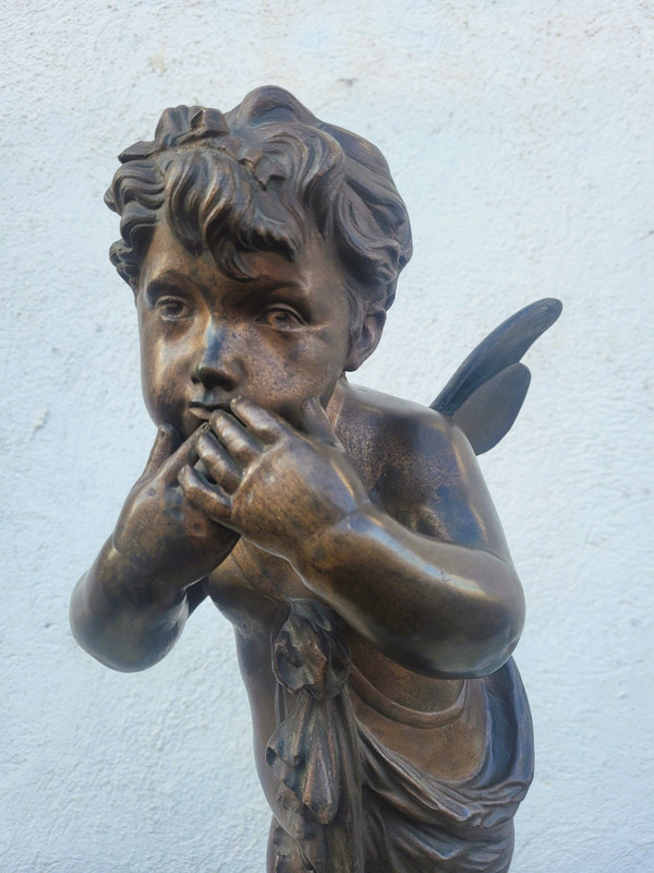 Bronze d'Un Putto Ailé Sur Pied, fin XIXème Siècle début XXème siècle