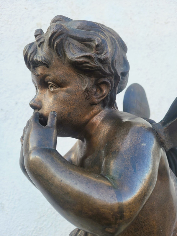 Bronze d'Un Putto Ailé Sur Pied, fin XIXème Siècle début XXème siècle