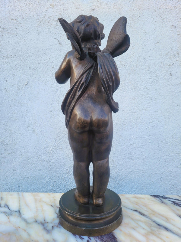 Bronze d'Un Putto Ailé Sur Pied, fin XIXème Siècle début XXème siècle