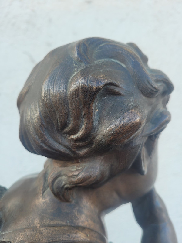 Bronze d'Un Putto Ailé Sur Pied, fin XIXème Siècle début XXème siècle