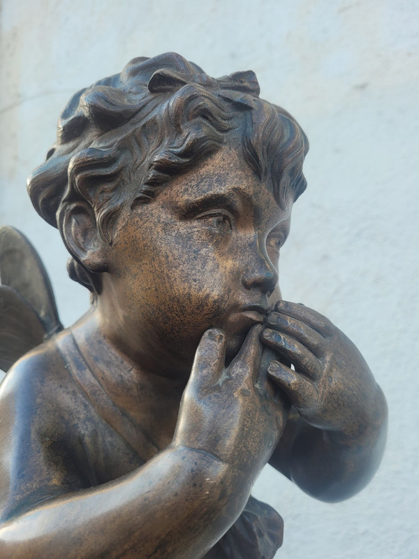 Bronze d'Un Putto Ailé Sur Pied, fin XIXème Siècle début XXème siècle