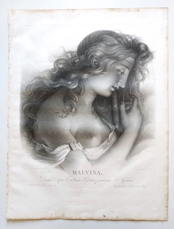 Incisione mitologica Malvina XIX secolo da François Gérard