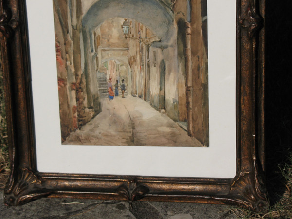 San Remo Italy signed watercolour by Riccardo Guidorizzi framed