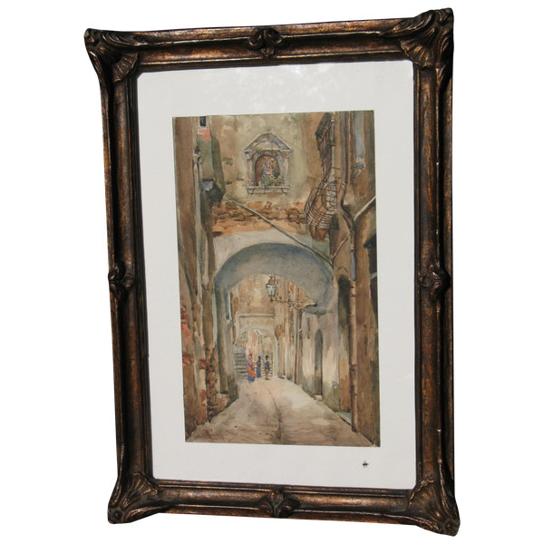 San Remo Italy signed watercolour by Riccardo Guidorizzi framed