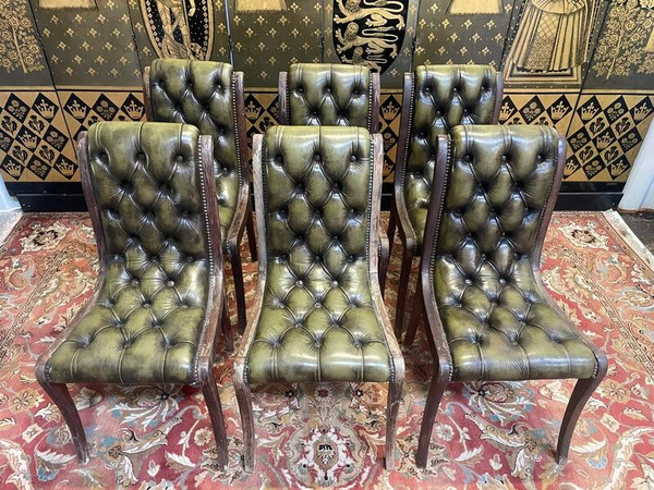 Set of 6 English Chesterfield leather chairs