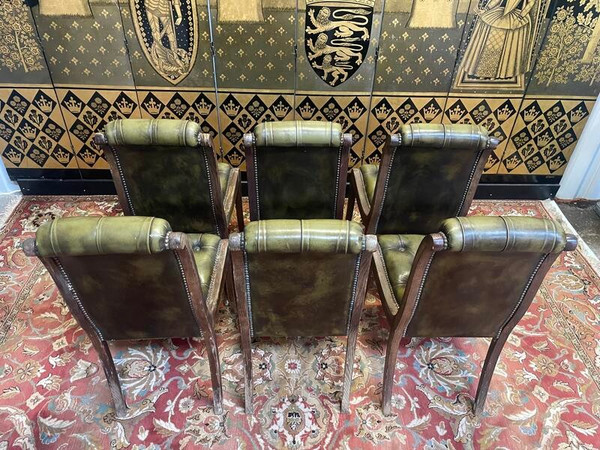 Set of 6 English Chesterfield leather chairs