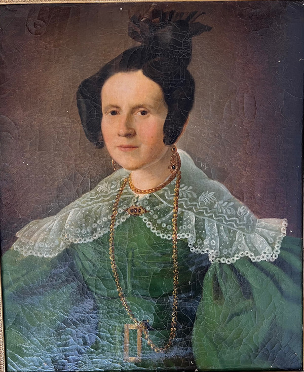 Elegant Portrait of Captain Herlin's Wife - 19th Century