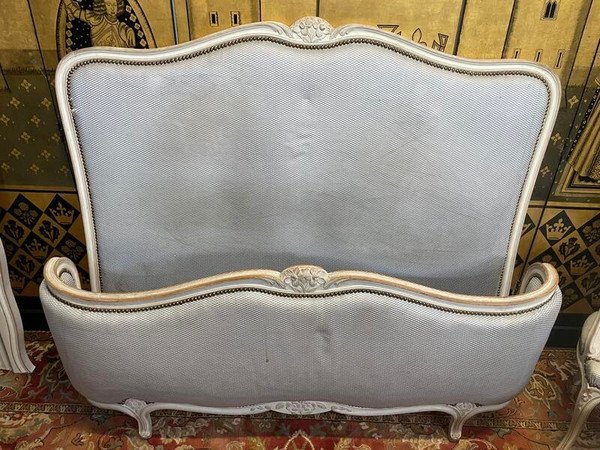 Louis XV style basket bed and its painted Louis XV armchair