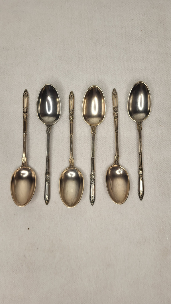 6 Art Nouveau silver-plated coffee spoons