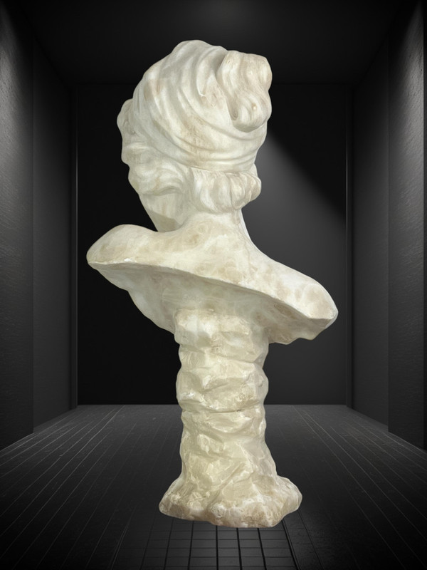 LARGE BUST OF A YOUNG GIRL SIGNED AND NUMBERED "GEORGES MORIN" IN ALABASTER