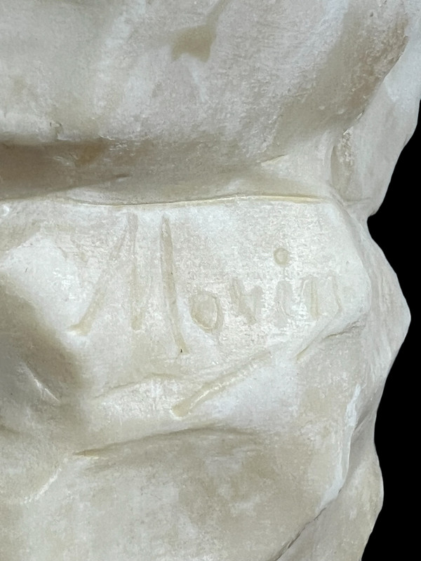 LARGE BUST OF A YOUNG GIRL SIGNED AND NUMBERED "GEORGES MORIN" IN ALABASTER