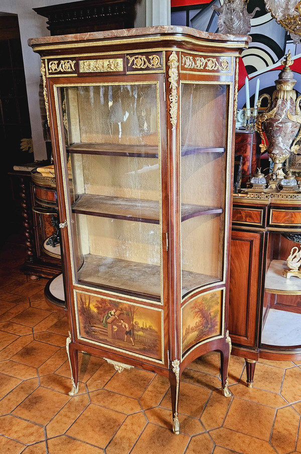 Louis XVI-style mahogany, gilt bronze and varnished Martin display case