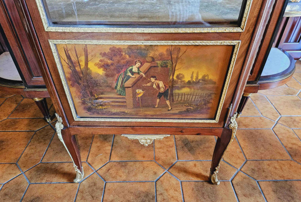 Louis XVI-style mahogany, gilt bronze and varnished Martin display case