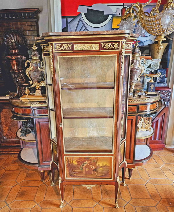 Louis XVI-style mahogany, gilt bronze and varnished Martin display case