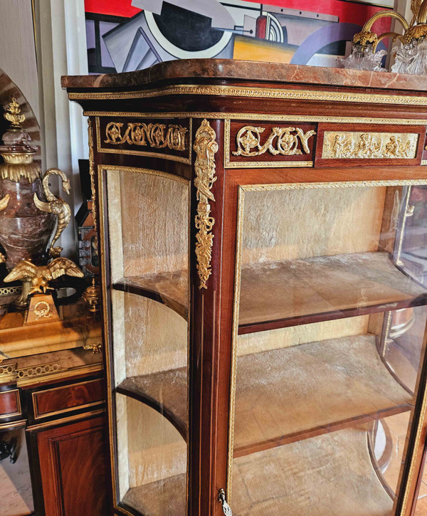 Louis XVI-style mahogany, gilt bronze and varnished Martin display case