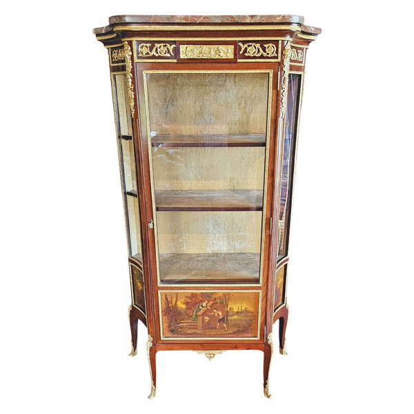 Louis XVI-style mahogany, gilt bronze and varnished Martin display case