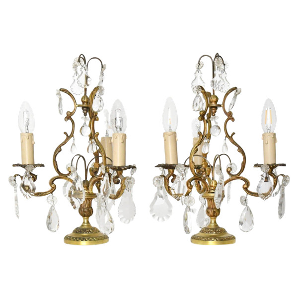 Pair of three-light gilt bronze girandoles