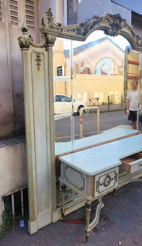 Tavolino da toilette in legno laccato in stile Luigi XVI con specchio, inizio XX secolo