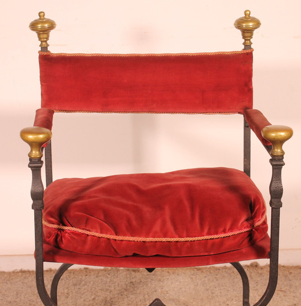 Pair Of Wrought Iron And Bronze Curule Armchairs