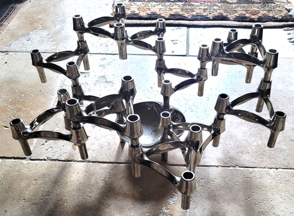 Sculpture of 12 candlesticks + cup designed by Caesar Stoffi and Fritz Nagel year 70