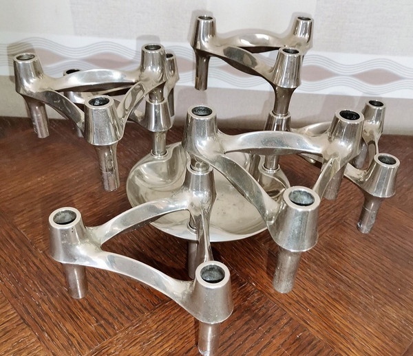 Sculpture of 12 candlesticks + cup designed by Caesar Stoffi and Fritz Nagel year 70