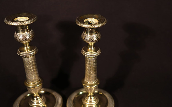 Pair of chiseled bronze candlestick Directoire period XVIIIth century