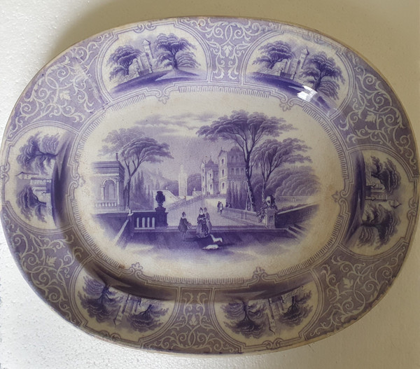 19th c transfer-decorated platter by J Jamieson and Co, Bo'ness, Scotland