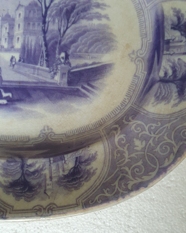 19th c transfer-decorated platter by J Jamieson and Co, Bo'ness, Scotland