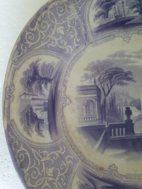 19th c transfer-decorated platter by J Jamieson and Co, Bo'ness, Scotland