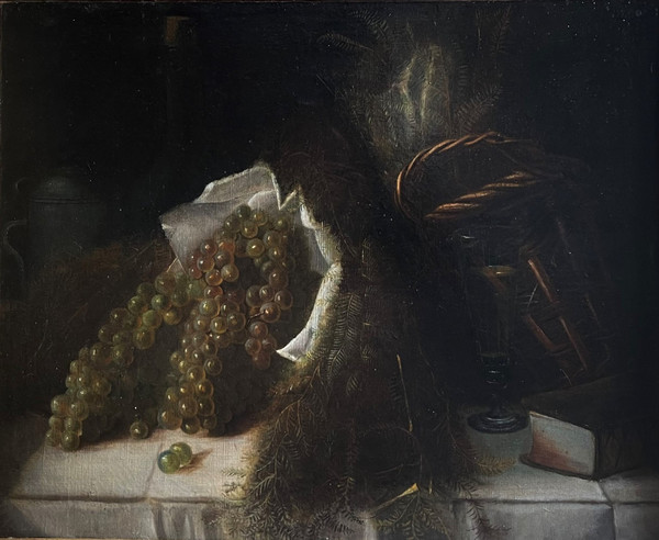  Oil Painting Still Life With Grapes 19th C