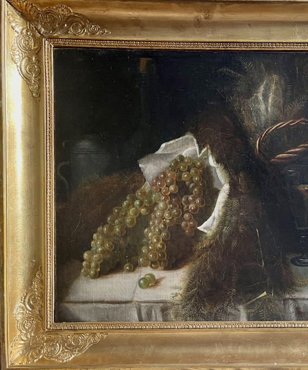  Oil Painting Still Life With Grapes 19th C