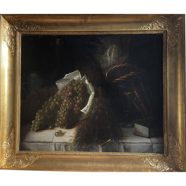  Oil Painting Still Life With Grapes 19th C