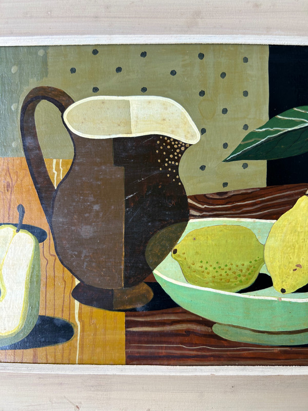 Nature Morte Au Pichet Huile Sur Panneau De Bois Vers 1940 