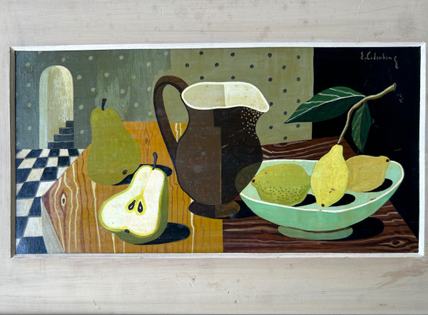 Nature Morte Au Pichet Huile Sur Panneau De Bois Vers 1940 