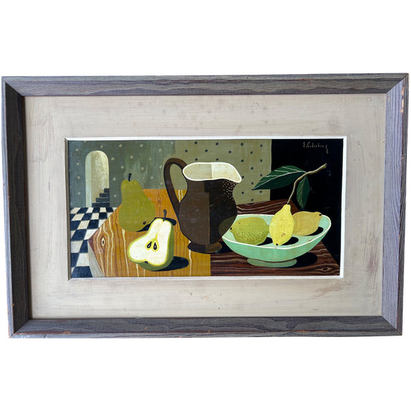 Nature Morte Au Pichet Huile Sur Panneau De Bois Vers 1940 